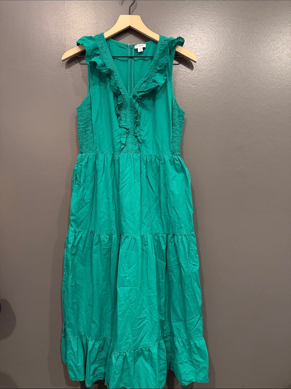 J. Crew Factory Teal Ruffle V-Neck Tiered Maxi Dress